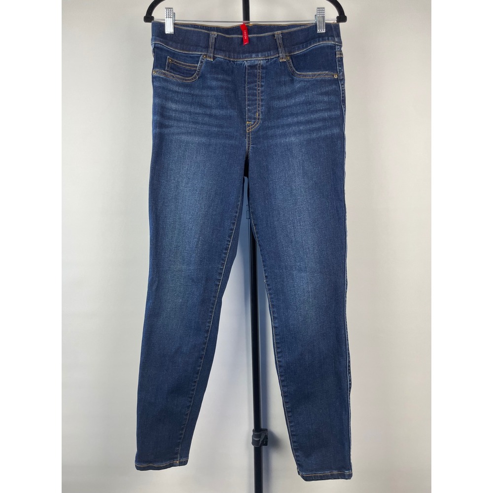 Spanx Jean-ish Ankle Skinny Leggings Dark Wash Blue Denim Pull On Womens Large